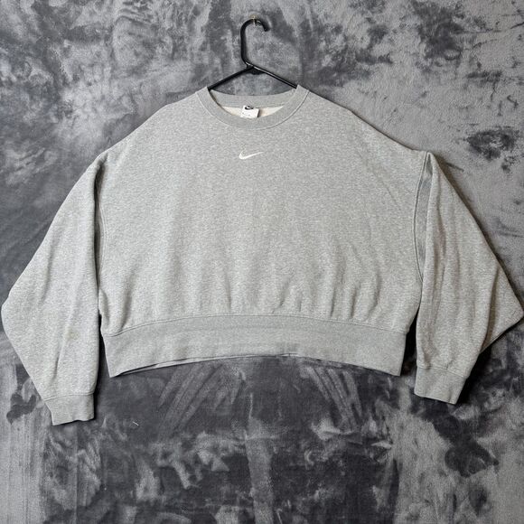 Womens Nike Cropped Center Swoosh Pullover Sweater Size Medium Boxy Long Sleeve - Picture 1 of 8